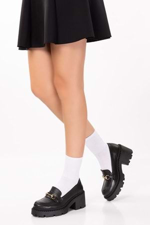 Gondol Hakiki Deri Kalın Taban Platform Topuklu Ayakkabı vtg.23803 - Siyah - 40