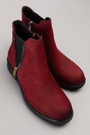 Gondol Hakiki Deri Nubuk Fermuarlı Günlük Bot esfa.3539 - Bordo - 36