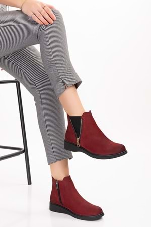 Gondol Hakiki Deri Nubuk Fermuarlı Günlük Bot esfa.3539 - Bordo - 36