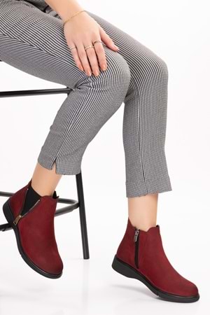 Gondol Hakiki Deri Nubuk Fermuarlı Günlük Bot esfa.3539 - Bordo - 36