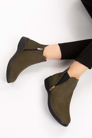Gondol Hakiki Deri Nubuk Fermuarlı Günlük Bot esfa.3539 - Haki - 37