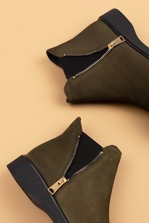 Gondol Hakiki Deri Nubuk Fermuarlı Günlük Bot esfa.3539 - Haki - 37