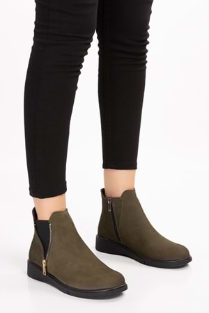 Gondol Hakiki Deri Nubuk Fermuarlı Günlük Bot esfa.3539 - Haki - 37