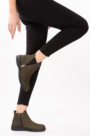 Gondol Hakiki Deri Nubuk Fermuarlı Günlük Bot esfa.3539 - Haki - 37