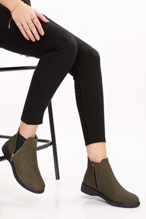 Gondol Hakiki Deri Nubuk Fermuarlı Günlük Bot esfa.3539 - Haki - 37