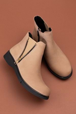 Gondol Hakiki Deri Nubuk Fermuarlı Günlük Bot esfa.3539 - Vizon - 36