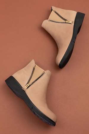 Gondol Hakiki Deri Nubuk Fermuarlı Günlük Bot esfa.3539 - Vizon - 41