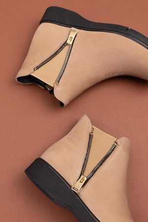 Gondol Hakiki Deri Nubuk Fermuarlı Günlük Bot esfa.3539 - Vizon - 41