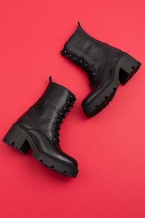 Gondol Kadın Hakiki Deri Platform Topuklu Postal Bot vtg.23800 - Siyah - 36