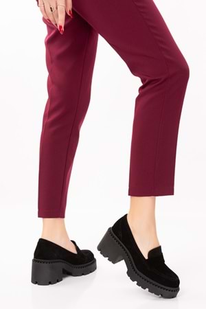 Gondol Hakiki Deri Kalın Taban Platform Topuklu Ayakkabı vtg.23802 - Siyah Süet - 41