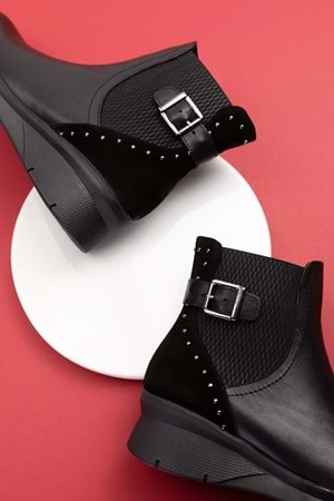 Gondol Kadın Hakiki Deri Günlük Rahat Bot ell.7101 - Siyah - 40