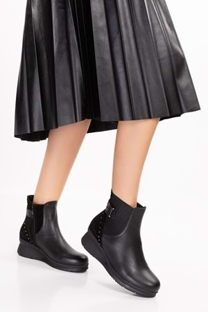 Gondol Kadın Hakiki Deri Günlük Rahat Bot ell.7101 - Siyah - 40