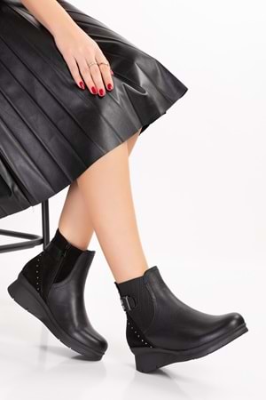 Gondol Kadın Hakiki Deri Günlük Rahat Bot ell.7101 - Siyah - 40