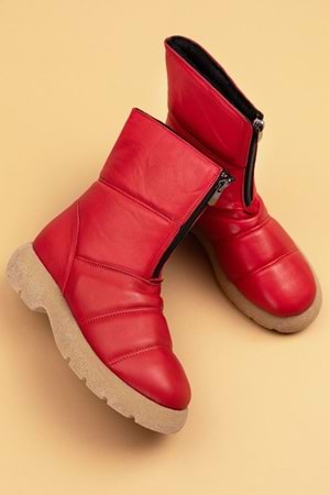 Gondol Hakiki Deri Günlük Şık Kaymaz Taban Bot tre.5070 - kırmızı - 37