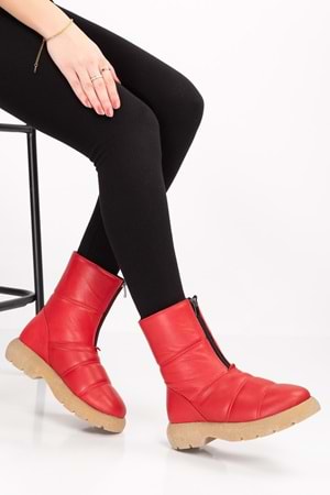 Gondol Hakiki Deri Günlük Şık Kaymaz Taban Bot tre.5070 - kırmızı - 40