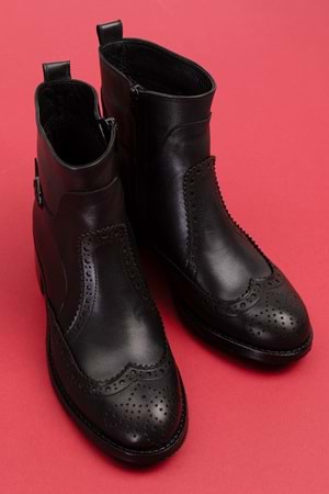 Gondol Hakiki Deri Kısa Topuklu Taz Bot ell.3792 - Siyah - 40