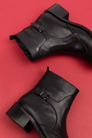 Gondol Hakiki Deri Kısa Topuklu Taz Bot ell.3792 - Siyah - 40