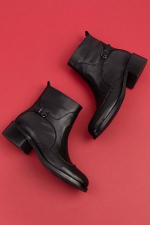 Gondol Hakiki Deri Kısa Topuklu Taz Bot ell.3792 - Siyah - 40