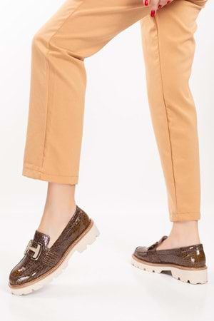 Gondol Hakiki Deri Kalın Taban Hafif Oxford Ayakkabı yt.100 - Kahve Croco - 40