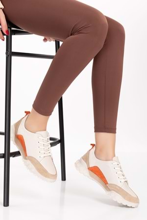 Gondol Hakiki Deri Kalın Rahat Günlük Spor Ayakkabı yt.2403 - Bej - 40