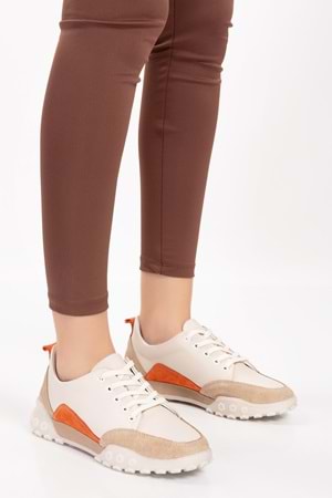 Gondol Hakiki Deri Kalın Rahat Günlük Spor Ayakkabı yt.2403 - Bej - 40