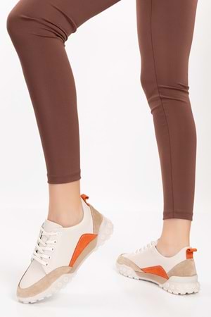 Gondol Hakiki Deri Kalın Rahat Günlük Spor Ayakkabı yt.2403 - Bej - 40