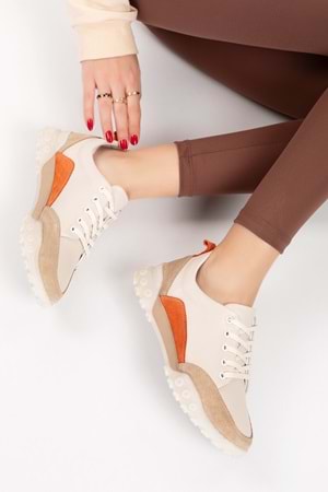 Gondol Hakiki Deri Kalın Rahat Günlük Spor Ayakkabı yt.2403 - Bej - 40