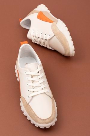 Gondol Hakiki Deri Kalın Rahat Günlük Spor Ayakkabı yt.2403 - Bej - 40