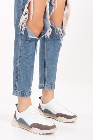 Gondol Hakiki Deri Kalın Rahat Günlük Spor Ayakkabı yt.2403 - Beyaz - 40