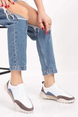 Gondol Hakiki Deri Kalın Rahat Günlük Spor Ayakkabı yt.2403 - Beyaz - 40