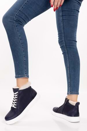 Gondol Içi Dışı Hakiki Deri Kürk Detaylı Günlük Spor Bot gnd.2023 - Lacivert - 41