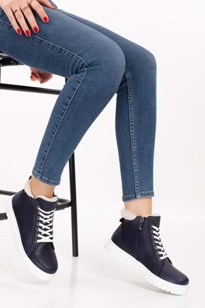 Gondol Içi Dışı Hakiki Deri Kürk Detaylı Günlük Spor Bot gnd.2023 - Lacivert - 41