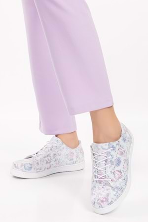 Gondol Kadın Hakiki Deri Desen Detaylı Günlük Rahat Ayakkabı gnd.109 - Beyaz Desen - 38