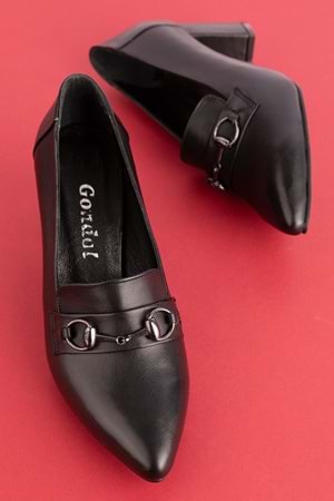 Gondol Kadın Hakiki Deri Klasik Topuklu Toka Detaylı Ayakkabı şhn.956 - Siyah - 36