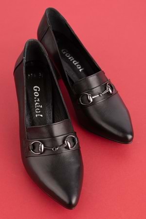 Gondol Kadın Hakiki Deri Klasik Topuklu Toka Detaylı Ayakkabı şhn.956 - Siyah - 36