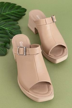 Gondol Kadın Hakiki Deri Şık Topuklu Terlik ez.5003 - Vizon - 38