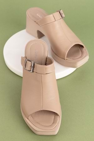 Gondol Kadın Hakiki Deri Şık Topuklu Terlik ez.5003 - Vizon - 38