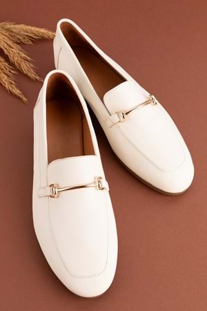 Gondol Hakiki Deri Kadın Babet tzr.23101 - Kemik - 36