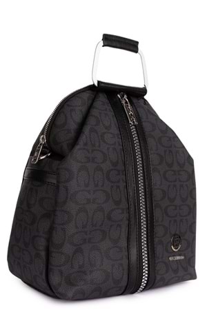 Gondol Kadın Metal Saplı Günlük Şık El ve Sırt Çantası gp.1110 - Siyah Yazı