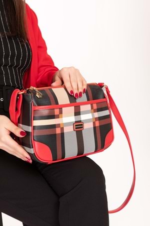 Gondol Kadın Günlük Şık Kullanışlı Çapraz Omuz Çantası sp.1060 - Kırmızı Ekose