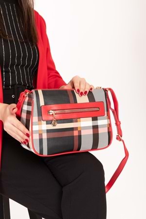 Gondol Kadın Günlük Şık Kullanışlı Çapraz Omuz Çantası sp.1060 - Kırmızı Ekose