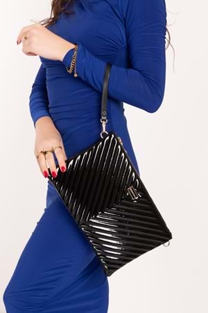 Gondol Kadın Şık Abiye El Çantası sp.1034 - siyah rugan