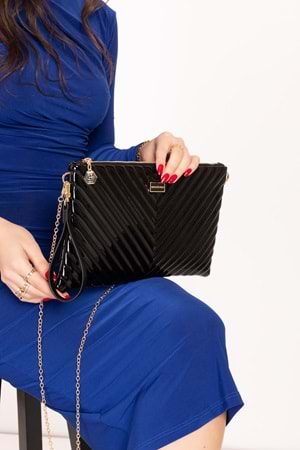 Gondol Kadın Şık Abiye El Çantası sp.1034 - siyah rugan