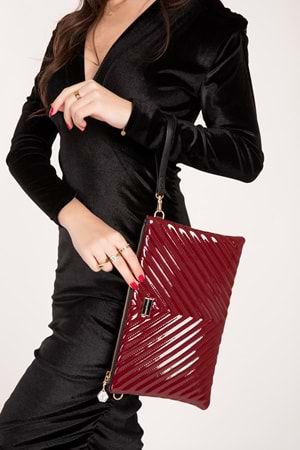 Gondol Kadın Şık Abiye El Çantası sp.1034 - Bordo Rugan - TEK EBAT