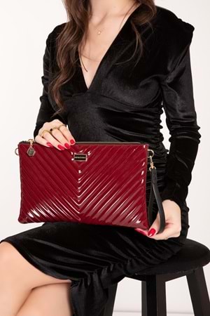 Gondol Kadın Şık Abiye El Çantası sp.1034 - Bordo Rugan - TEK EBAT