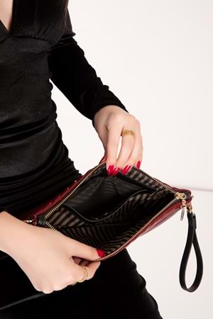 Gondol Kadın Şık Abiye El Çantası sp.1034 - Bordo Rugan - TEK EBAT