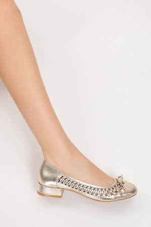 Gondol Kadın Hakiki Deri Günlük Kısa Topuklu Babet ss.2024 - Gold - 40