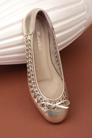 Gondol Kadın Hakiki Deri Günlük Kısa Topuklu Babet ss.2024 - Gold - 40