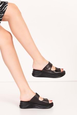 Gondol Hakiki Deri Anatomik Yumuşak Taban Terlik irm.34 - Siyah - 39