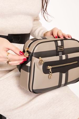 Silver Polo Kadın Çift Bölmeli Ekose Desen Çapraz Çanta sp.491 - Vizon Ekose